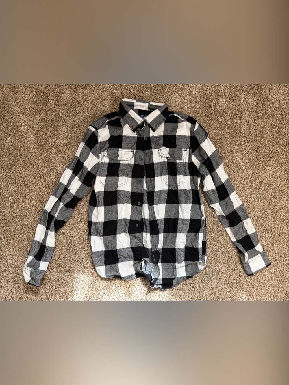George Black and White Plaid Button-Down Shirt